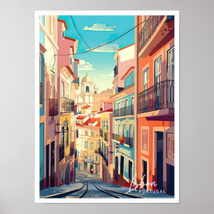 Lissabon Portugal Kunst Vintage Reise Illustration Poster