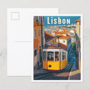Lissabon Portugal Kunst Vintage Reise Illustration Postkarte