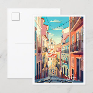 Lissabon Portugal Kunst Vintage Reise Illustration Postkarte