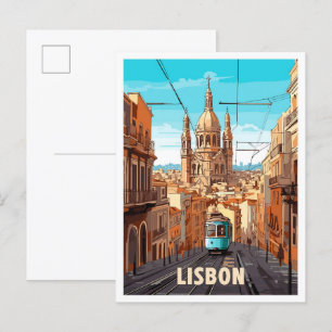 Lissabon Portugal Kunst Vintage Reise Illustration Postkarte