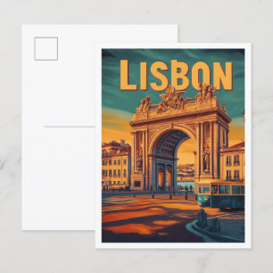 Lissabon Portugal Kunst Vintage Reise Illustration Postkarte