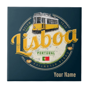 Lissabon Portugal mit Retro-Straßenbahn-Vintage-So Fliese