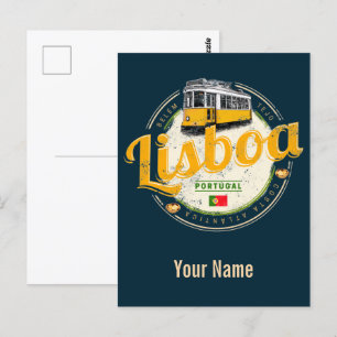 Lissabon Portugal mit Retro-Straßenbahn Vintage-So Postkarte