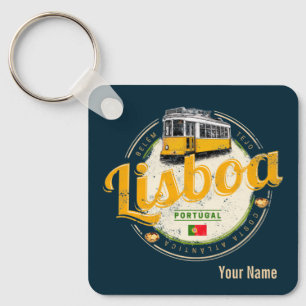 Lissabon Portugal mit Retro-Straßenbahn Vintage-So Schlüsselanhänger