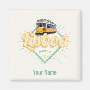 Lissabon Portugal mit Retro-Straßenbahn Vintage-Ur Magnet