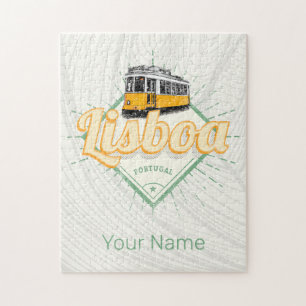 Lissabon Portugal mit Retro-Straßenbahn Vintage-Ur Puzzle