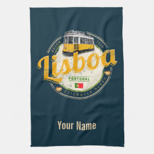 Lissabon Portugal mit Retro Tram Vintag Souvenir Geschirrtuch