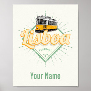 Lissabon Portugal mit Retro Tram Vintag Urlaub Poster