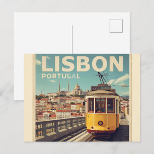 Lissabon Portugal Panorama - Alte Tram Reise Kunst Postkarte