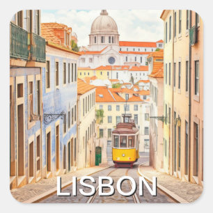 Lissabon Portugal Pantheon Alfama Aquarell Quadratischer Aufkleber