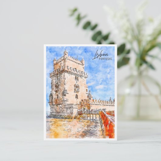 Lissabon Portugal Reiseziel Wasserfarben Postkarte (Stehend Vorderseite)