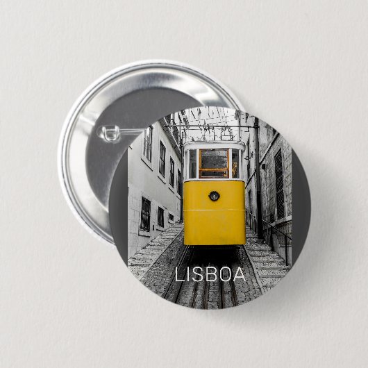 Lissabon Portugal Retro Tram Vintag Souvenir Button (Vorne & Hinten)