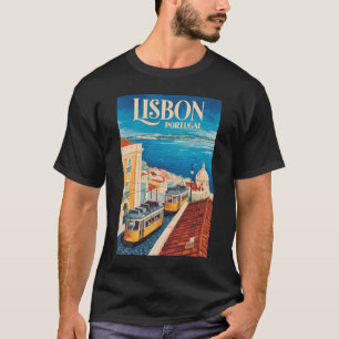 Lissabon Portugal Skyline Illustration Reise Kunst T-Shirt