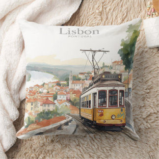 Lissabon Portugal Skyline - Vintage-Straßenbahn Re Kissen