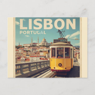 Lissabon Portugal Skyline - Vintage Straßenbahn Re Postkarte