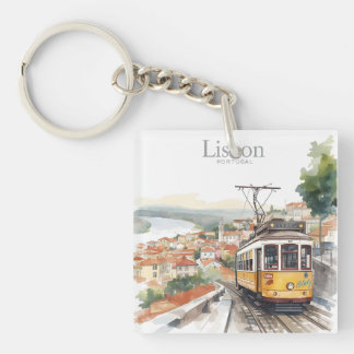 Lissabon Portugal Skyline - Vintage-Straßenbahn Re Schlüsselanhänger