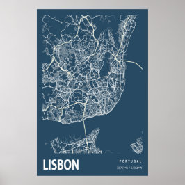 Lissabon - Portugal - Stadtplan Art Blue Print Poster