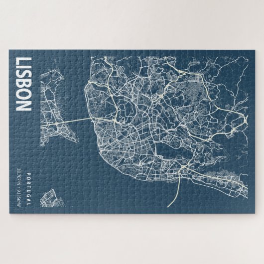 Lissabon - Portugal - Stadtplan Art Blue Print Puzzle (Horizontal)