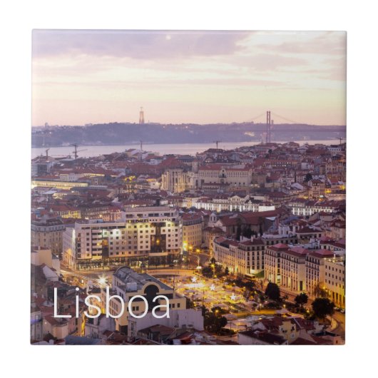 Lissabon Portugal Sunset Skyline Cityscape Souveni Fliese (Vorderseite)