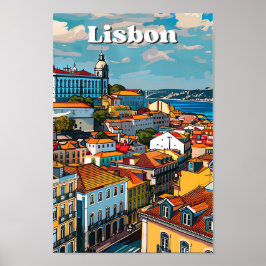 Lissabon - Portugal - Vintage Retro-Reise-Illustra Poster