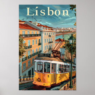 Lissabon - Portugal - Vintage Retro-Reise-Illustra Poster