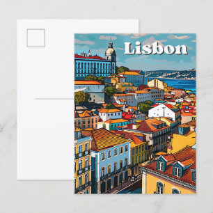 Lissabon - Portugal - Vintage Retro-Reise-Illustra Postkarte