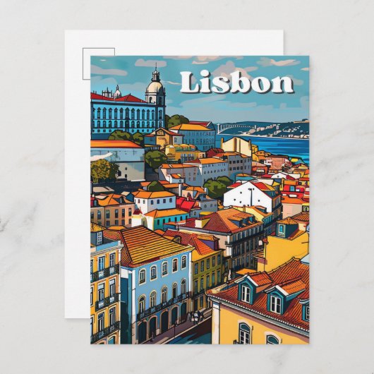 Lissabon - Portugal - Vintage Retro-Reise-Illustra Postkarte (Vorne/Hinten)