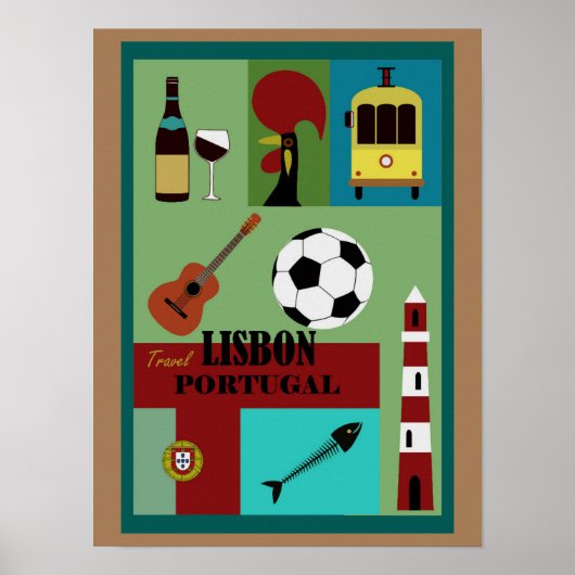Lissabon Portugal Vintage Travel Art Poster (Vorne)