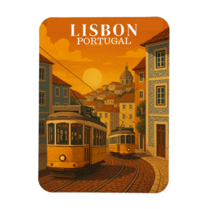 Lissabon Portugal Vintage Travel Gelbe Straßenbahn Magnet