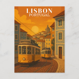 Lissabon Portugal Vintage Travel Gelbe Straßenbahn Postkarte