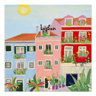 Lissabon-Reise farbenfroh Poster