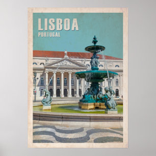 Lissabon Reiseplakat D. Maria II Theater, Portugal Poster