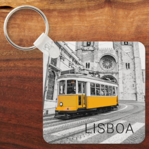 Lissabon Retro-Straßenbahn Portugal Vintage-Straße Schlüsselanhänger