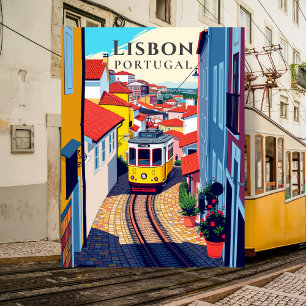 Lissabon Retro-Straßenbahnfahrt Vintage-Reise Postkarte