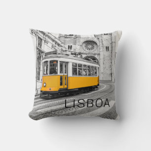 Lissabon Retro Tram Portugal Vintag Streetcar Kissen