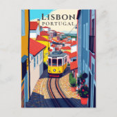 Lissabon Retro Tram Reiten Vintage Reise Postkarte (Vorderseite)