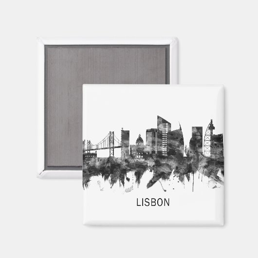 Lissabon Skyline BW Magnet (Vorderseite/Rückseite)