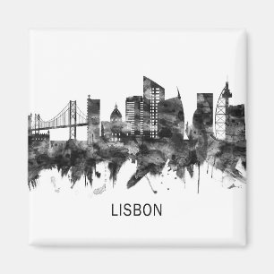 Lissabon Skyline BW Magnet