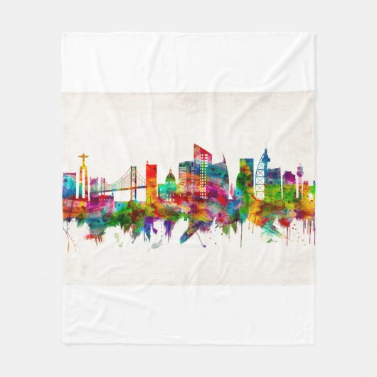 Lissabon - Skyline Fleecedecke (Vorderseite)