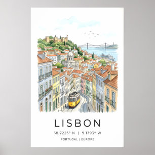 Lissabon Stadt Kunstprint Gelbe Straßenbahn, Gefli Poster