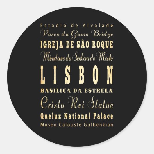 Lissabon Stadt Portugal Typografie Kunst Runder Aufkleber (Vorderseite)