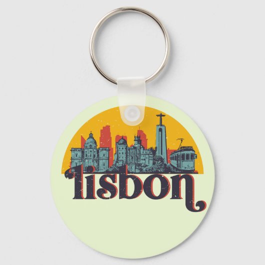 Lissabon Stadt Skyline Retro City Art Schlüsselanhänger (Vorderseite)