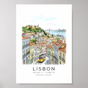 Lissabon Stadtansicht im Wasserfarbenstil Poster