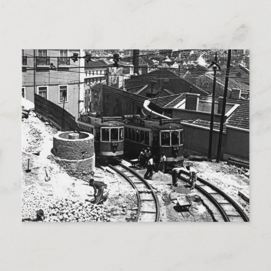 Lissabon-Straßenbahnen 723 und 728 der 1950er Postkarte (Vorderseite)