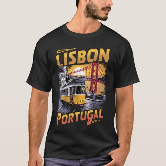 Lissabon T - Shirt mit Iconic Tram und berühmte Br (Vorderseite)