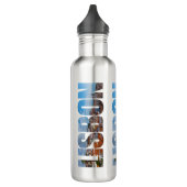 Lissabon-Text bestehend aus einem Panoramablick au Edelstahlflasche (Links)