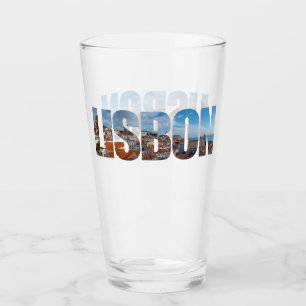 Lissabon-Text bestehend aus einem Panoramablick au Glas