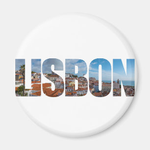 Lissabon-Text bestehend aus einem Panoramablick au Magnet