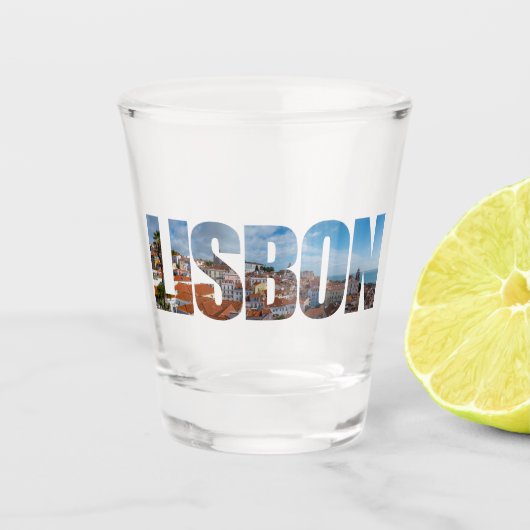 Lissabon-Text bestehend aus einem Panoramablick au Schnapsglas (Vorderseite)