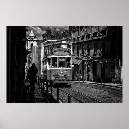 Lissabon Traditionelle Straßenbahn Schwarz-Weiß Poster (Vorne)